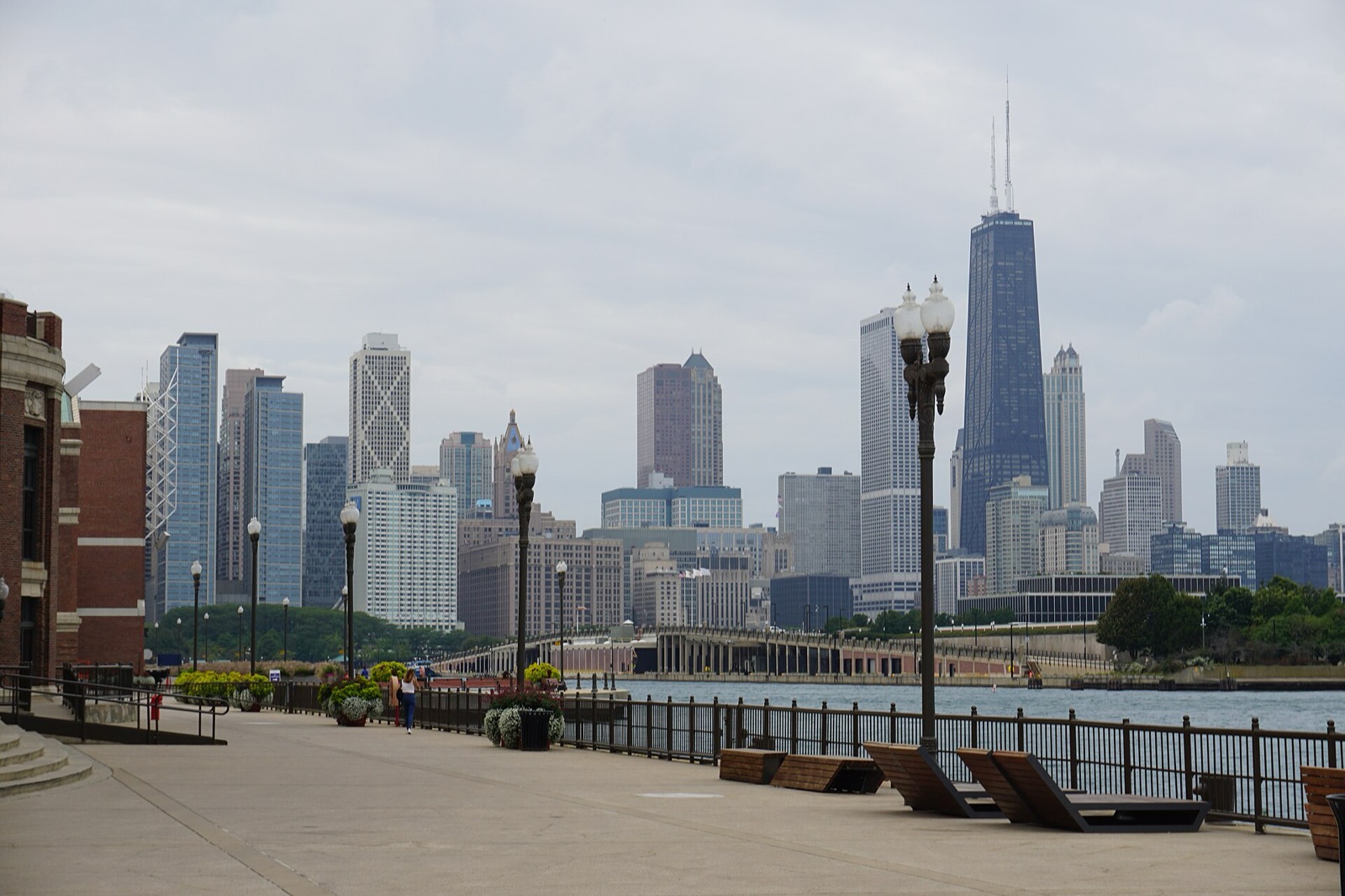 The Chicago skyline across the water as seen from Navy Pier