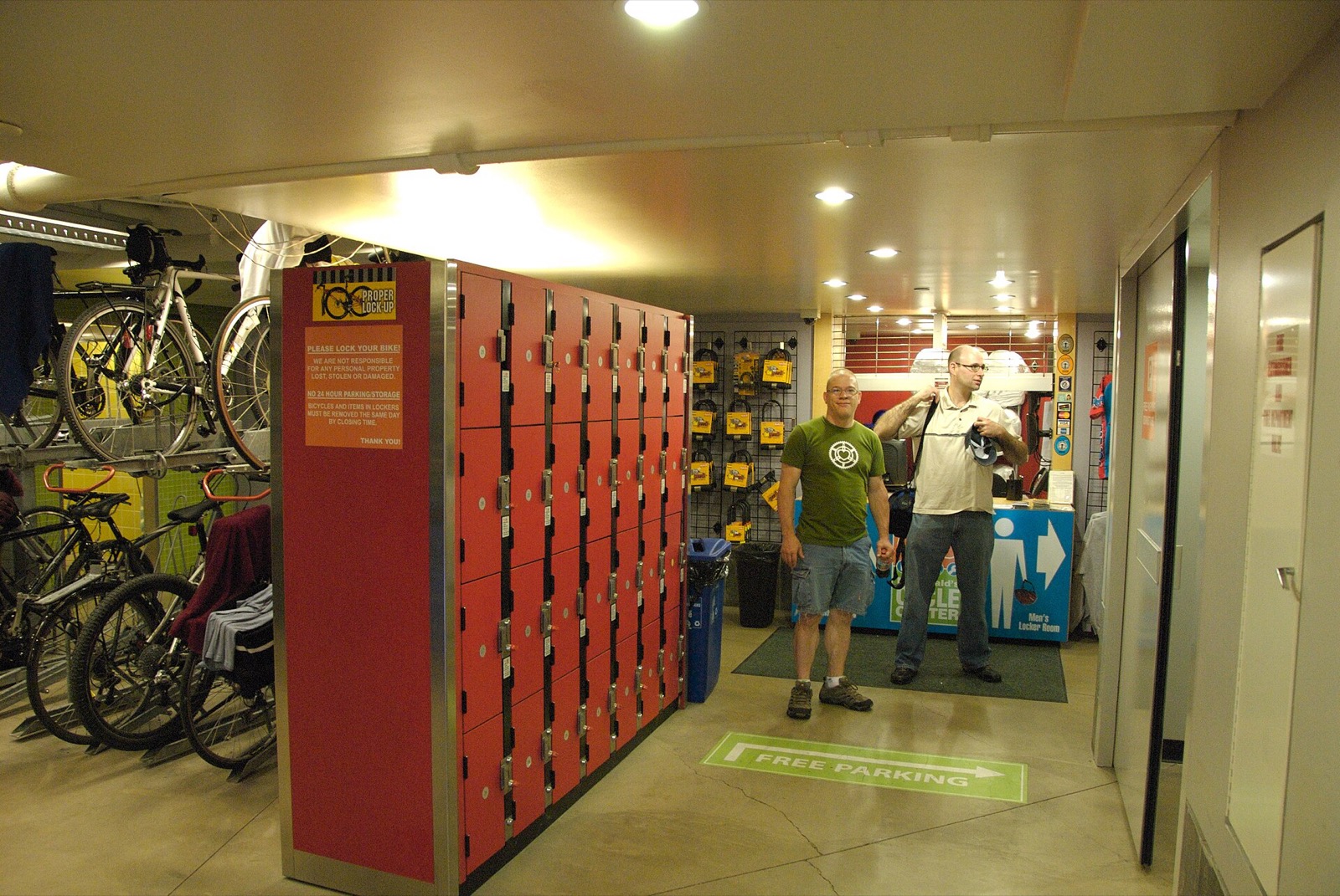 Lockers inside the McDonald's Cycle Center at Millennium Park
