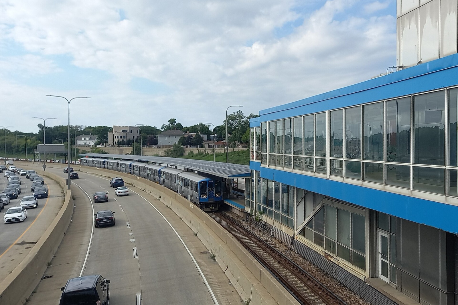 A CTA Blue Line train stopped at Addison station
