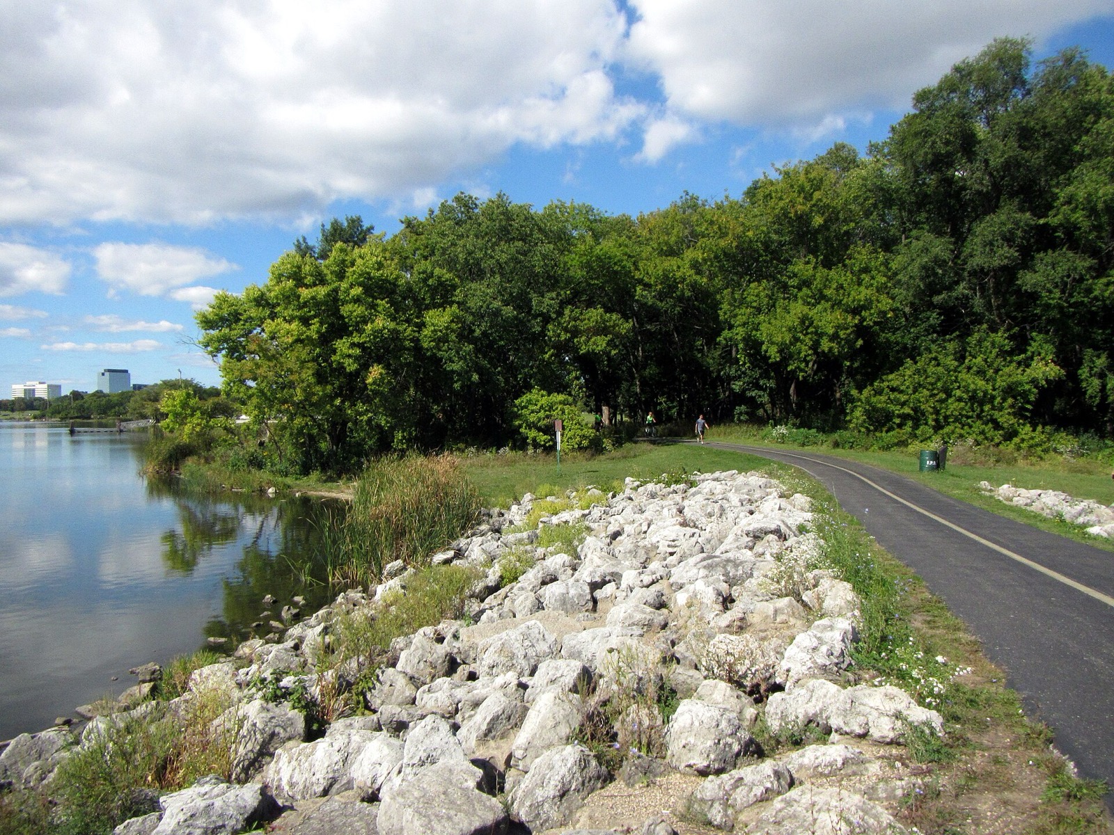 The paved Busse Woods bicycle trail beside the reservoir