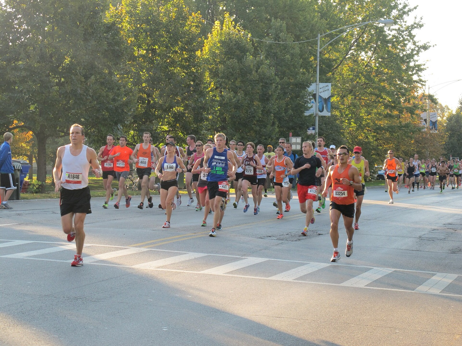 Runners on a closed Chicago street during the marathon