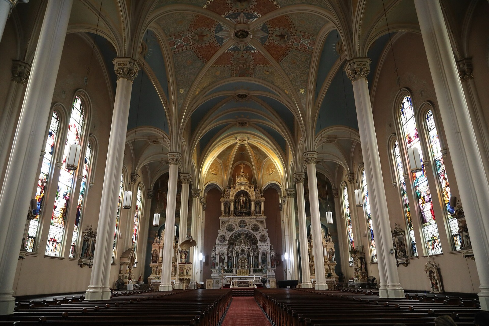 St. Michael's Church in Old Town, Chicago, against a blue sky