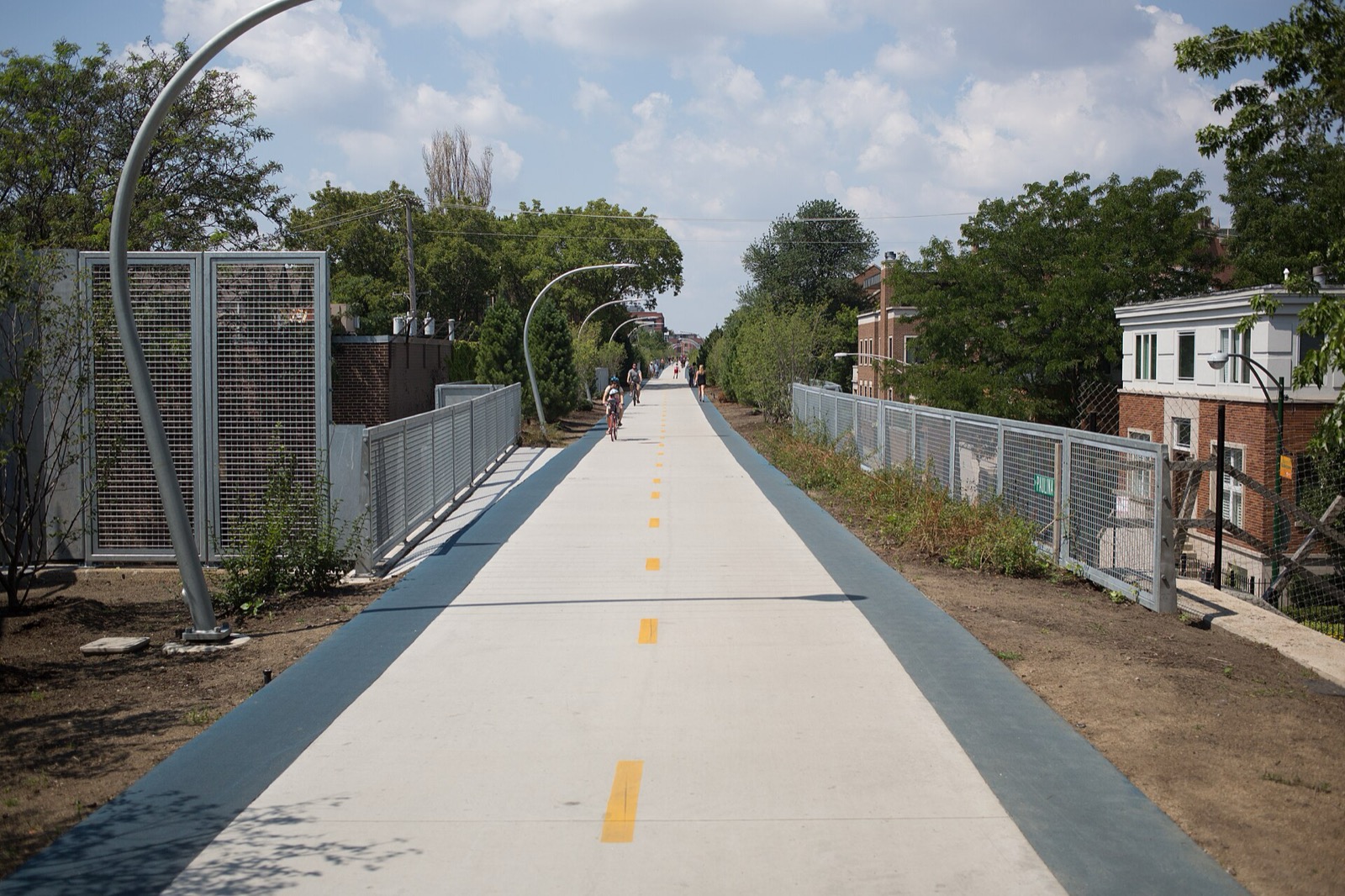 The elevated Bloomingdale Trail running straight between fences and trees